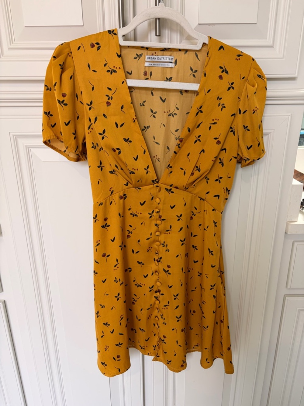 Urban Outfitters Gold Floral Button-Front Mini Dress